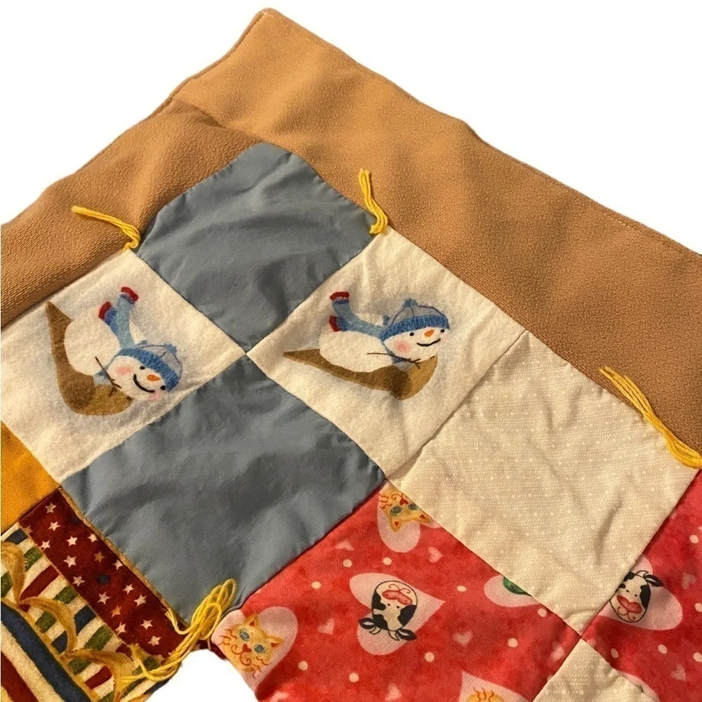 Patchwork Tied Cottagecore Quilt w/a Winter Blue Snowman Scene on Backside